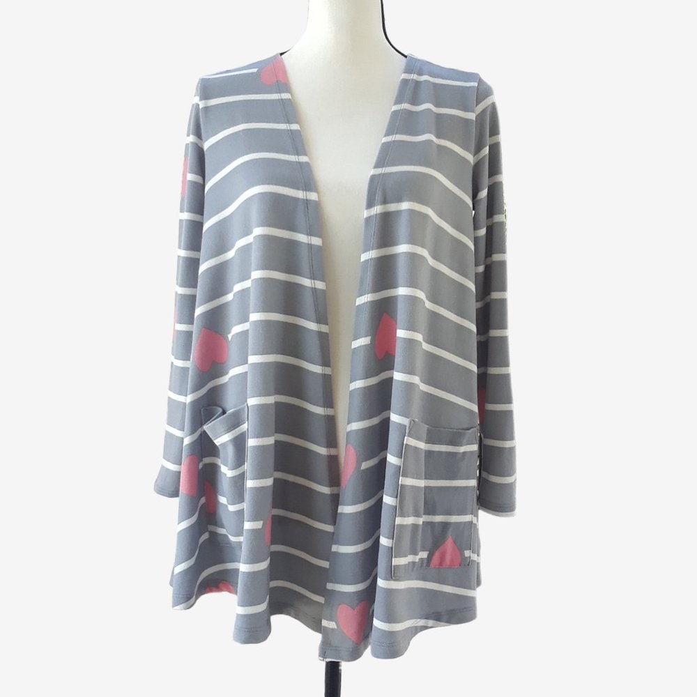 LulaRoe Hearts & Stripes Oversized Open Front Cardigan Duster Size S